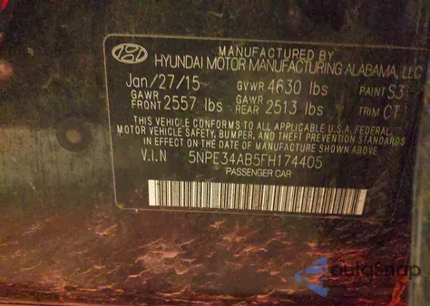 2015 Hyundai Sonata Limited 2.0T from USA, damaged, VIN 5NPE34AB5FH174405